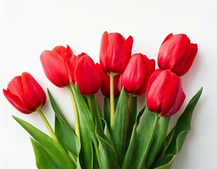 Naklejka premium red tulips on white background. beautiful spring flower composition. 