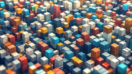 Obraz premium Colorful shipping containers, aerial view, logistics, global trade, background city