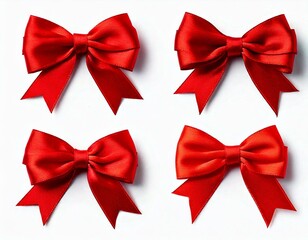  Set of red satin ribbon bows isolated on white background