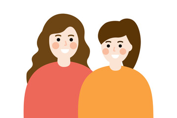 Happy mother and daughter portrait. Family, relationship, love, support concepts. Flat people character vector design isolated illustration. 