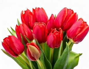 Fototapeta premium Seven red tulip flowers bouquet isolated on white 