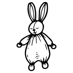 Plush bunny. Hand drawn doodle. Comforter for newborn. Soft toy for baby's sleep. Textile cute item for children. Vector line art illustration.