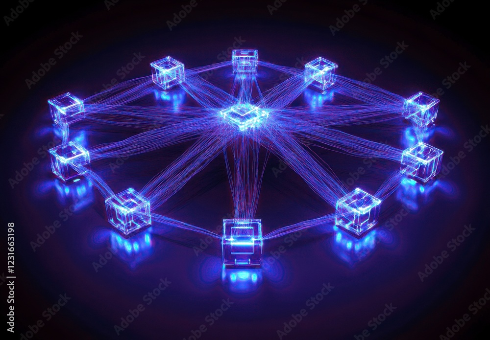 Poster futuristic network visualization abstract digital connectivity nodes with glowing lines and geometri