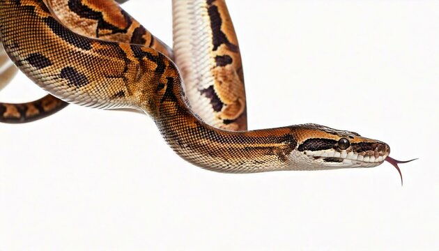 Snake hanging in the air sniffing tongue out, Jungle carpet python