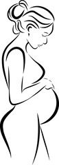 Minimalist pregnant woman in just traces of a pregnant woman with her hand on her belly