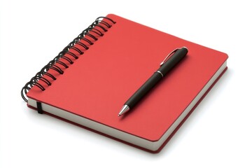 Red notepad with black pen on white, ideal for note taking, journaling or writing