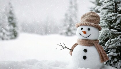 Snowman in winter setting,Christmas background.white background