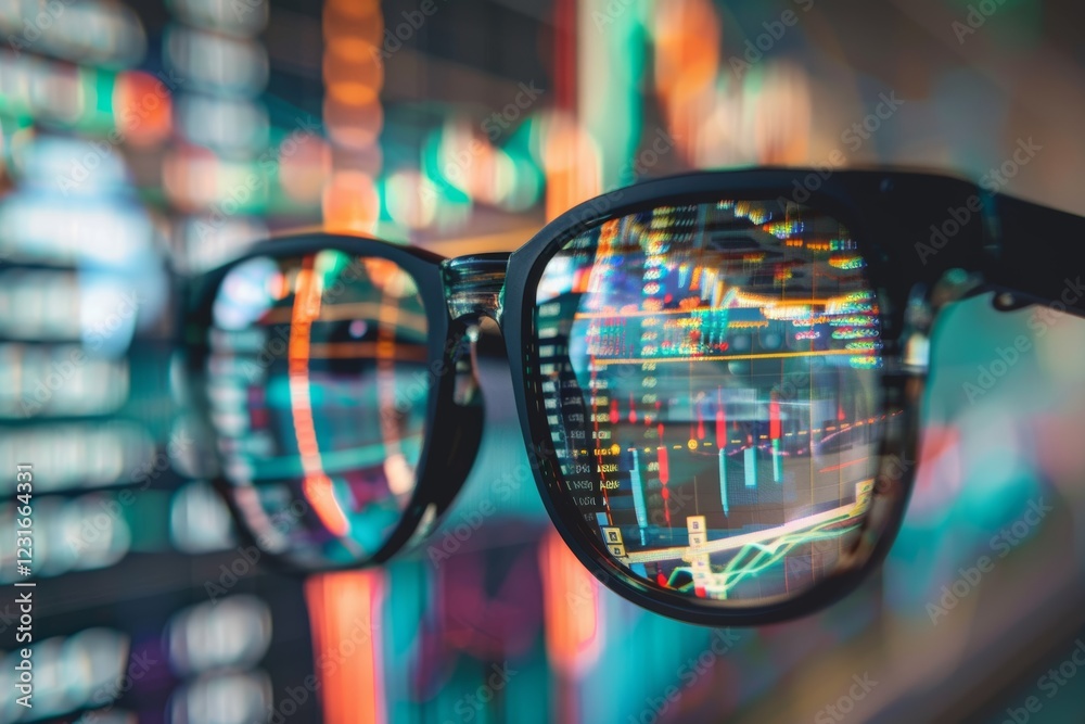 Poster augmented reality glasses being used to analyze data, augmented reality glasses displaying complex d