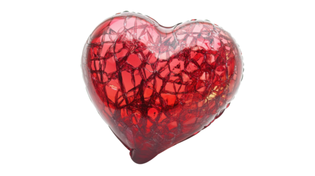 Broken heart melting on transparent background symbolizing lost love