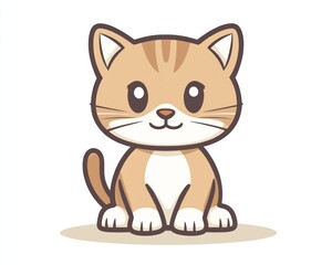 Obraz premium Cute cartoon kitten sitting, white background, pet illustration
