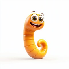 Fototapeta premium Cartoon-style happy worm with big eyes and a cute smile, placed on a bright white background