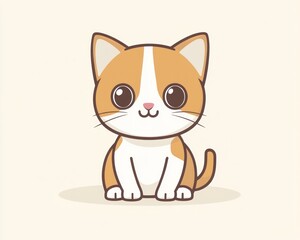 Obraz premium Cute orange kitten sitting, light background, pet illustration, children's book