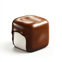 Obraz premium Chocolate-covered marshmallow treat with a glossy finish, centered on a clean white background