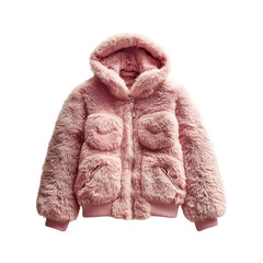 Faux Fur Hooded Jacket in Light Pink Isolated on Transparent Background