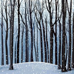 Obraz premium Serene Winter Forest Scene with Bare Trees and Gently Falling Snowflakes Capturing the Beauty of a Snow-Covered Landscape in Soft Light