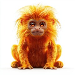 Obraz premium Golden lion tamarin monkey with a fluffy mane, centered on a clean white background