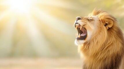 Majestic Male Lion Roaring at Sunrise in African Savanna Wildlife