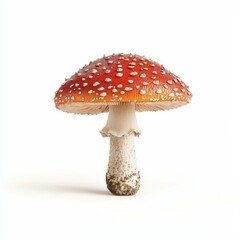 Obraz premium classic red toadstool mushroom with white spots, isolated on a clean white background