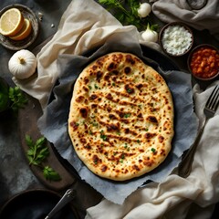 Garlic Naan Bread, A traditional Indian bread prepared with wheat flour
