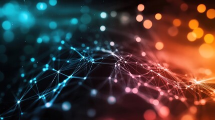 Obraz premium Abstract digital network visualization with glowing nodes and connections.