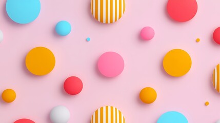 Colorful 3D Geometric Shapes and Circles on Soft Pink Background for Creative Design Projects