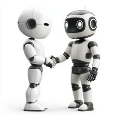 Human shaking hands with an AI robot, representing ethical AI collaboration, isolated on a clean white background