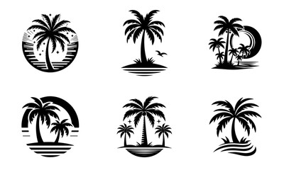 Fototapeta premium palm tree vector logo icon illustration silhouette bundle