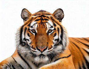 Obraz premium Tiger lying down isolated on white 
