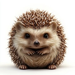 Obraz premium Hedgehog curled into a spiky ball, peeking out with tiny eyes, centered on a clean white background