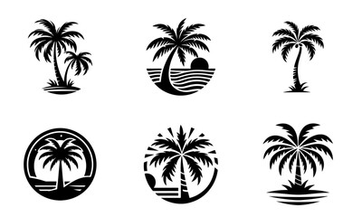 palm tree vector logo icon illustration silhouette bundle