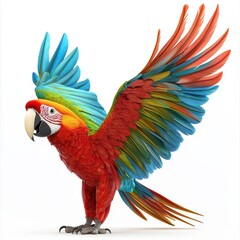 Fototapeta premium Colorful macaw parrot with its wings outstretched, placed on a bright white background