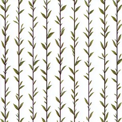 Fototapeta premium Elegant Botanical Pattern with Vertical Stems and Green Leaves on a Clean White Background for Modern Design Projects and Nature Inspired Themes