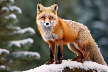 Fototapeta premium Red fox (Vulpes vulpes) standing on snow Generative AI