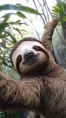 Fototapeta premium A Happy Sloth Takes A Selfie In The Rainforest