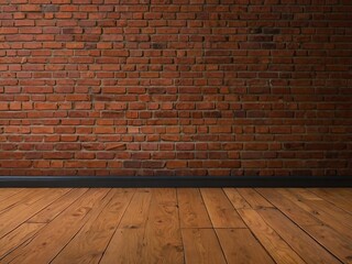 Rustic Red Brick Wall Texture with Wooden Flooring for Vintage Home Decor and Interior Design