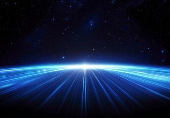 Vast Cosmic View with Radiant Light Beams and Starry Background, Ideal for Science Fiction and Futuristic Themes in Stock Photography