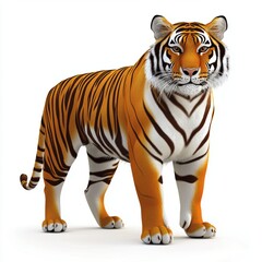 Fototapeta premium Majestic Bengal tiger standing in the jungle with piercing eyes, isolated on a clean white background