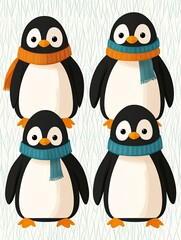 Obraz premium seamless pattern style Playful Cartoon Penguins in Seamless Pattern