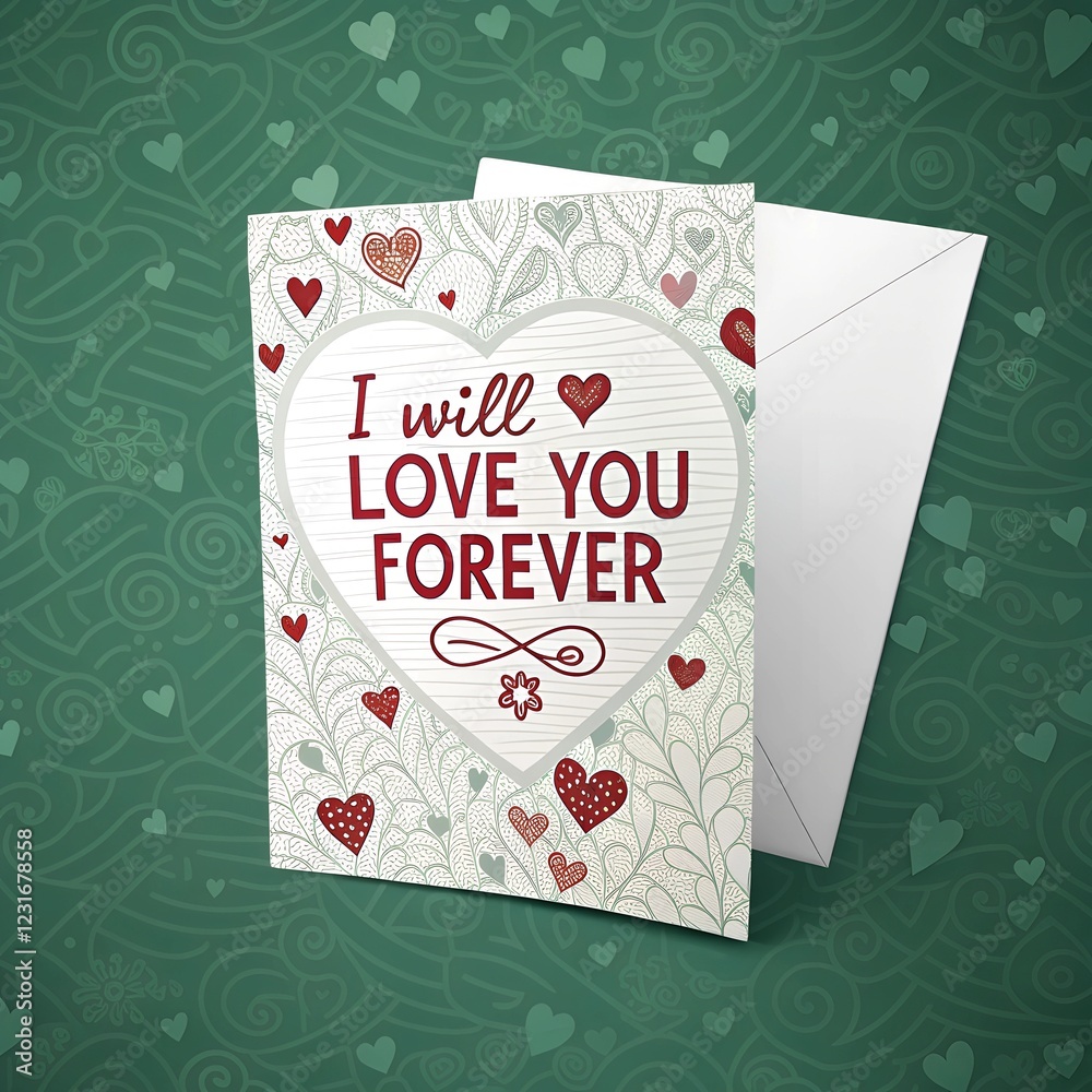 Fototapete happy velentines day card asymmetrical abstract pattern of hearts on valentine background on green b