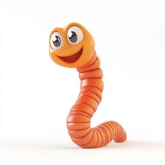 Fototapeta premium Long segmented worm stretching out of the ground, centered on a clean white background