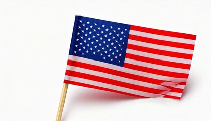 American flag waving on a flagpole, with blue sky background