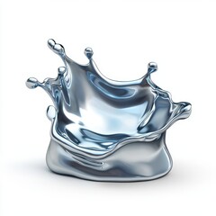 Metallic liquid splash in futuristic silver and blue tones, centered on a clean white background