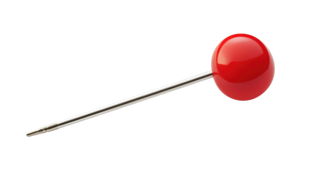 Red push pin on transparent background, perfect for location marking