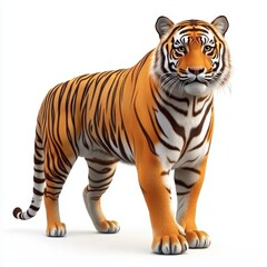 Naklejka premium Majestic Bengal tiger standing in the jungle with piercing eyes, isolated on a clean white background