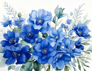 Fototapeta premium Vintage Watercolor Blue Flowers. can be used for wallpaper,pattern