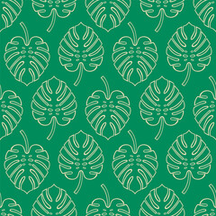 Monstera Leaf Shapes vintage cream beige white on bold jelly bean green lush jungle paradise