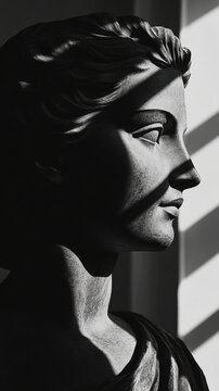 Classical Sculpture of Female Bust in Dramatic Light and Shadow