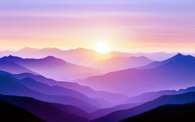 Fototapeta premium Majestic Sunrise Over Rolling Mountains with Soft Purple Hues and Gentle Light Spreading Across the Serene Landscape in a Peaceful Morning Scene