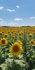 Obraz premium A Stunning Sunflower Field Under a Beautiful Sky