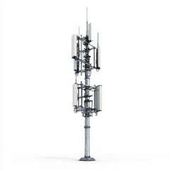 modern 5G antenna tower with multiple transmitters, isolated on a clean white background